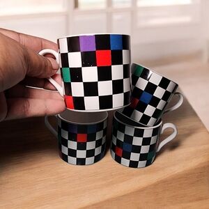 Set of 4 Checkered Espresso Cup, Cappuccino, Coffee, Tea Mini Made In Japan